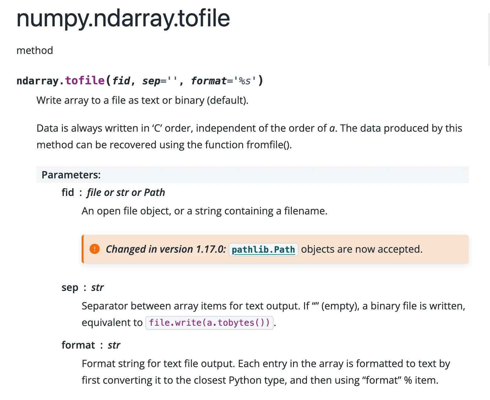 https://numpy.org/doc/stable/reference/generated/numpy.ndarray.tofile.html